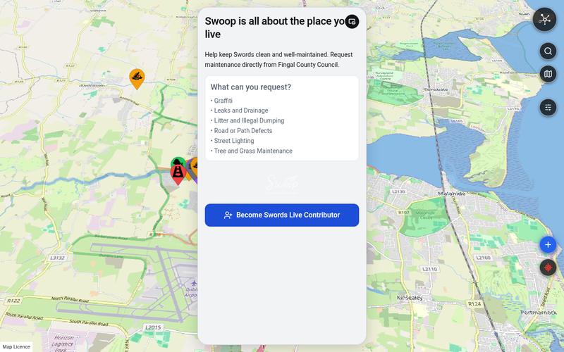 MapClick Swoop on Swords Live — civic issue reports with reference numbers