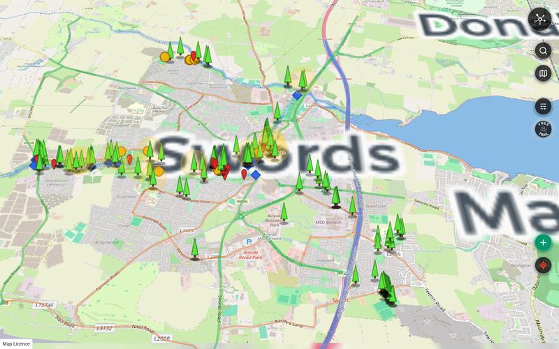 MapClick Trail on Swords Live — trees, plaques and places with photographs and history